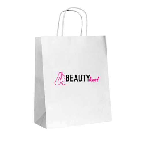 Пакет бумажный ручками, с печатью "Beauty level" 