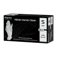 KAPOUS «Nitrile Hands Clean» Нитриловые перчатки неопудренные, текстурированные, нестерильные , белые, р-р S (100 шт)