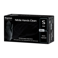 KAPOUS «Nitrile Hands Clean» Нитриловые перчатки неопудренные, текстурированные, нестерильные , черные, р-р S (100 шт)